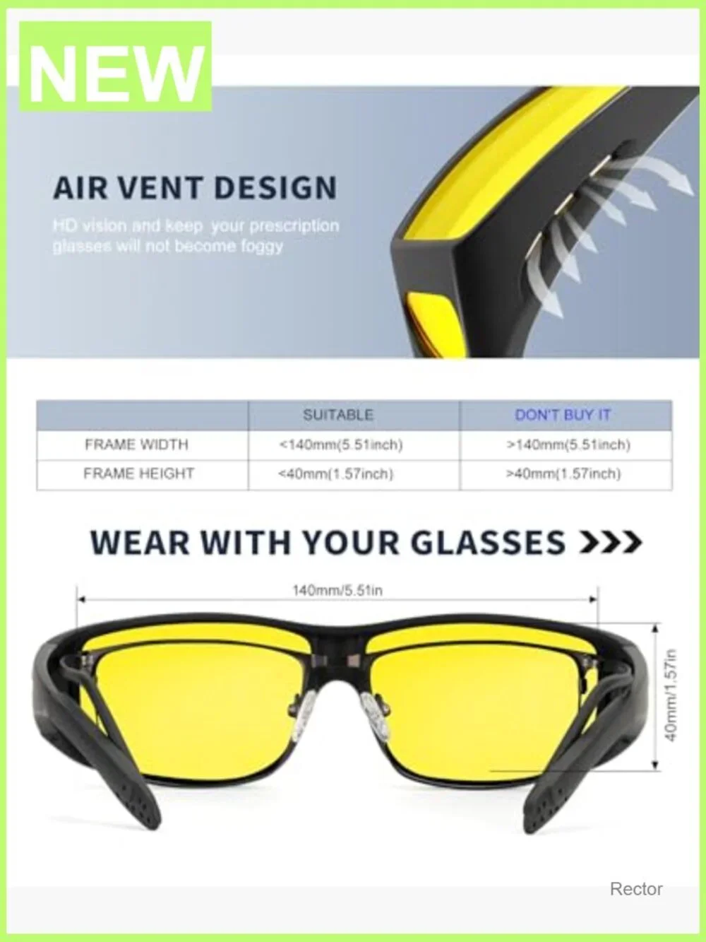 Night Vision Glasses Fit Over Wrap Around Anti Glare HD Lens 3 Pack